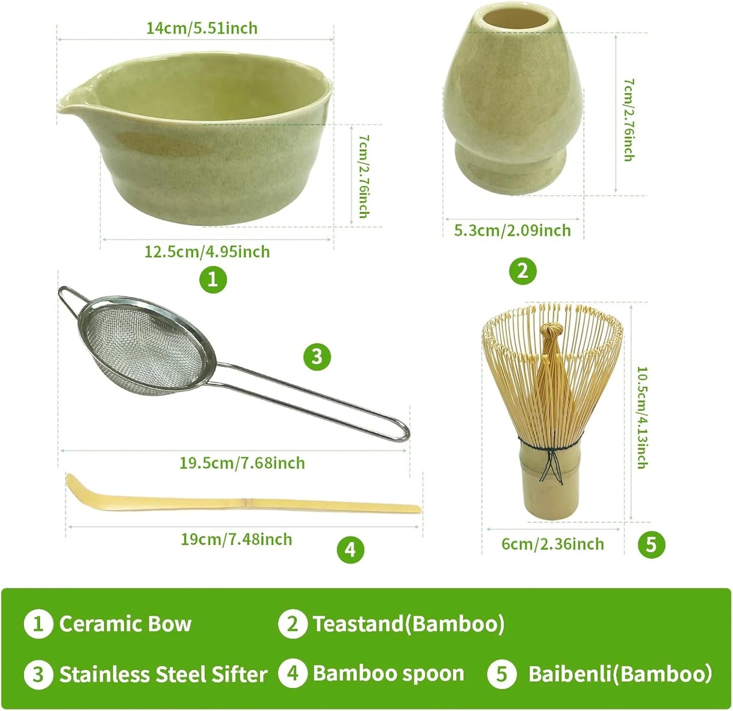 5 Pcs Matcha Whisk Set, Traditional Tea Ceremony Matcha Set with Bowl and Bamboo Whisks