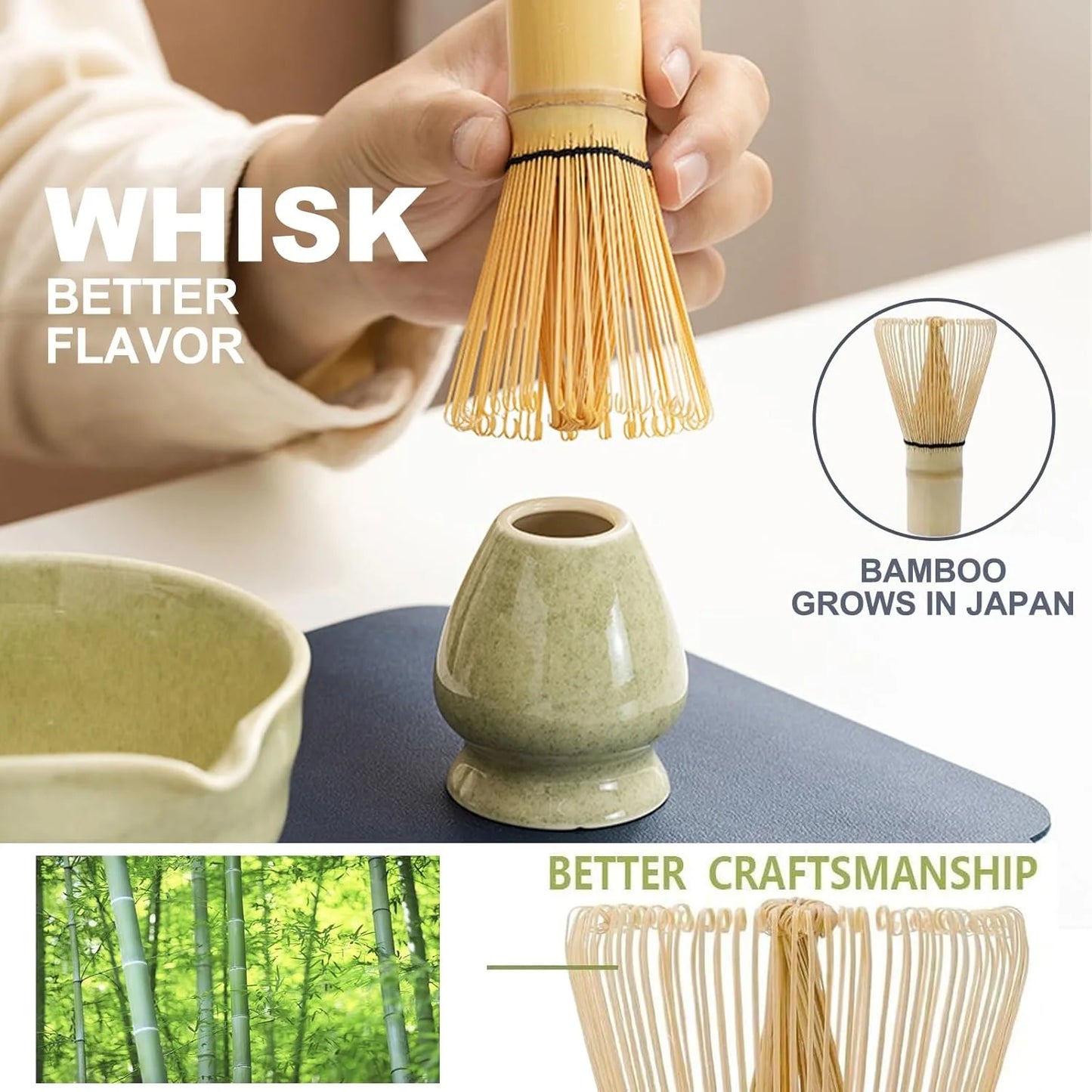 5 Pcs Matcha Whisk Set, Traditional Tea Ceremony Matcha Set with Bowl and Bamboo Whisks