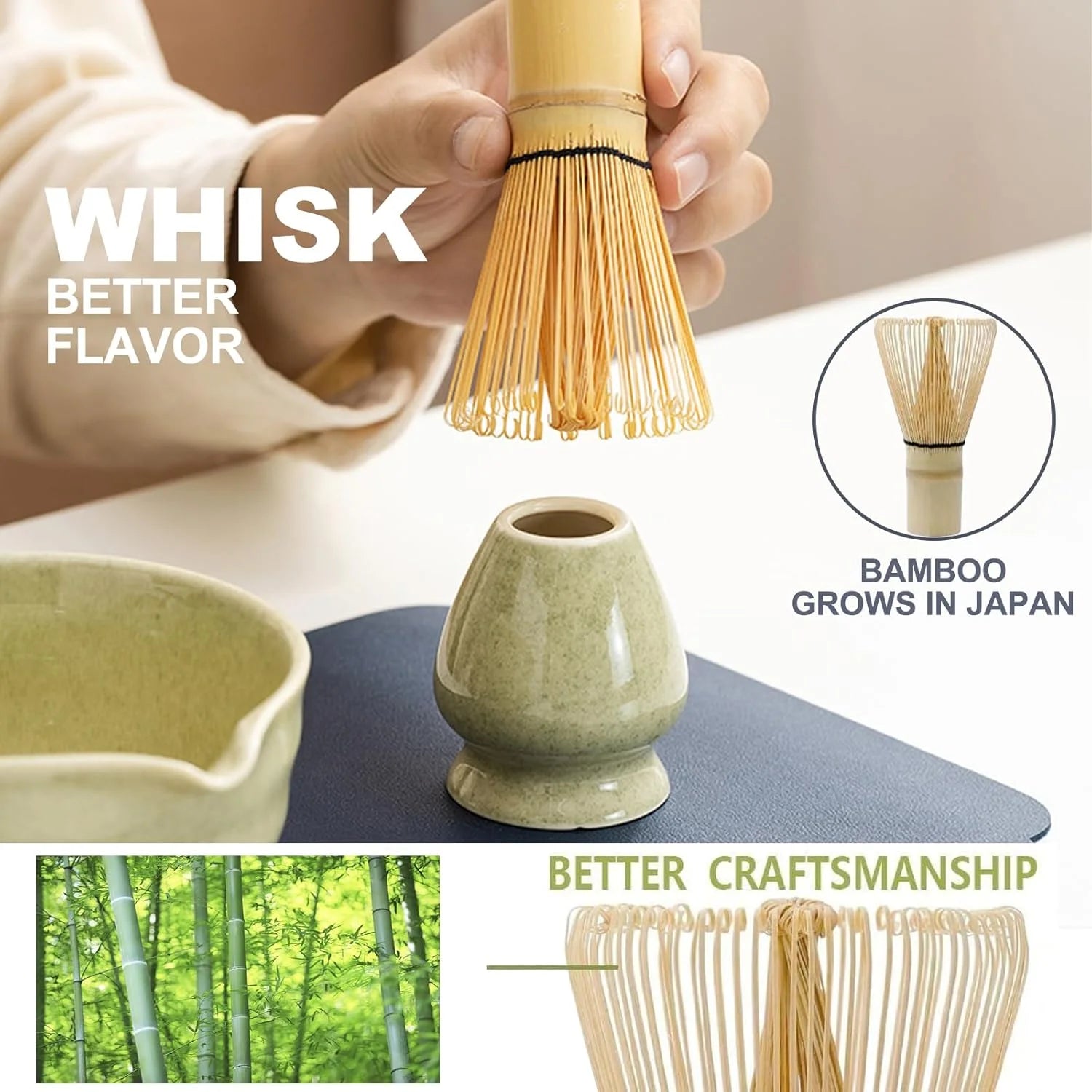 5 Pcs Matcha Whisk Set, Traditional Tea Ceremony Matcha Set with Bowl and Bamboo Whisks