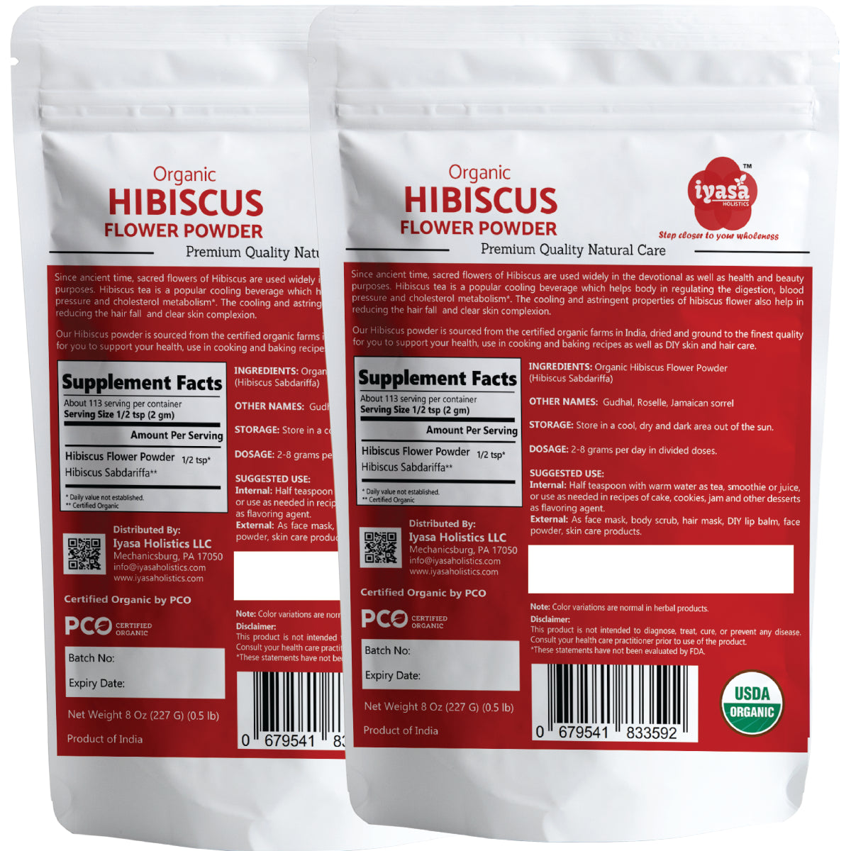 Organic Hibiscus Flower Powder (Hibiscus Sabdariffa) Tea 8,16 Oz Free Shipping
