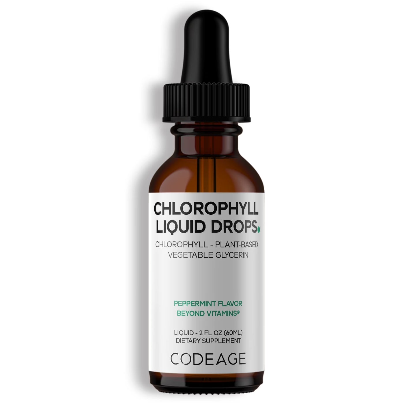 Chlorophyll Liquid Drops, Vegan Chlorophyllin Supplement, Organic Peppermint Oil, 60 Ml