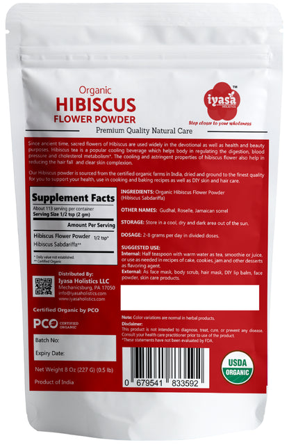 Organic Hibiscus Flower Powder (Hibiscus Sabdariffa) Tea 8,16 Oz Free Shipping